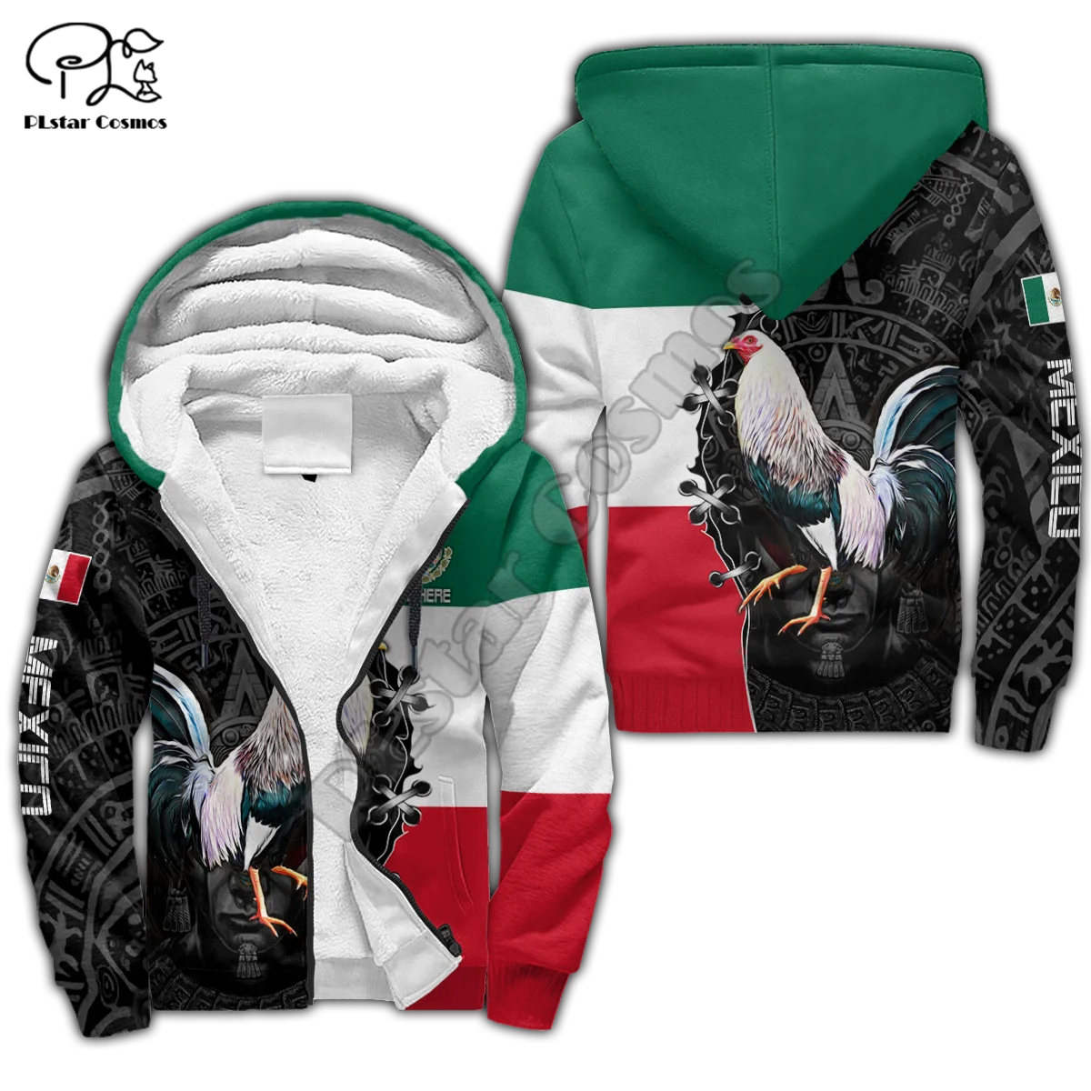 PLstar Cosmos Beautiful Rooster 3D Printed 2022 Winter Clothing Casual Warm Hood Thick Coat Zipper Man Fleece Hoodies Jacket R27