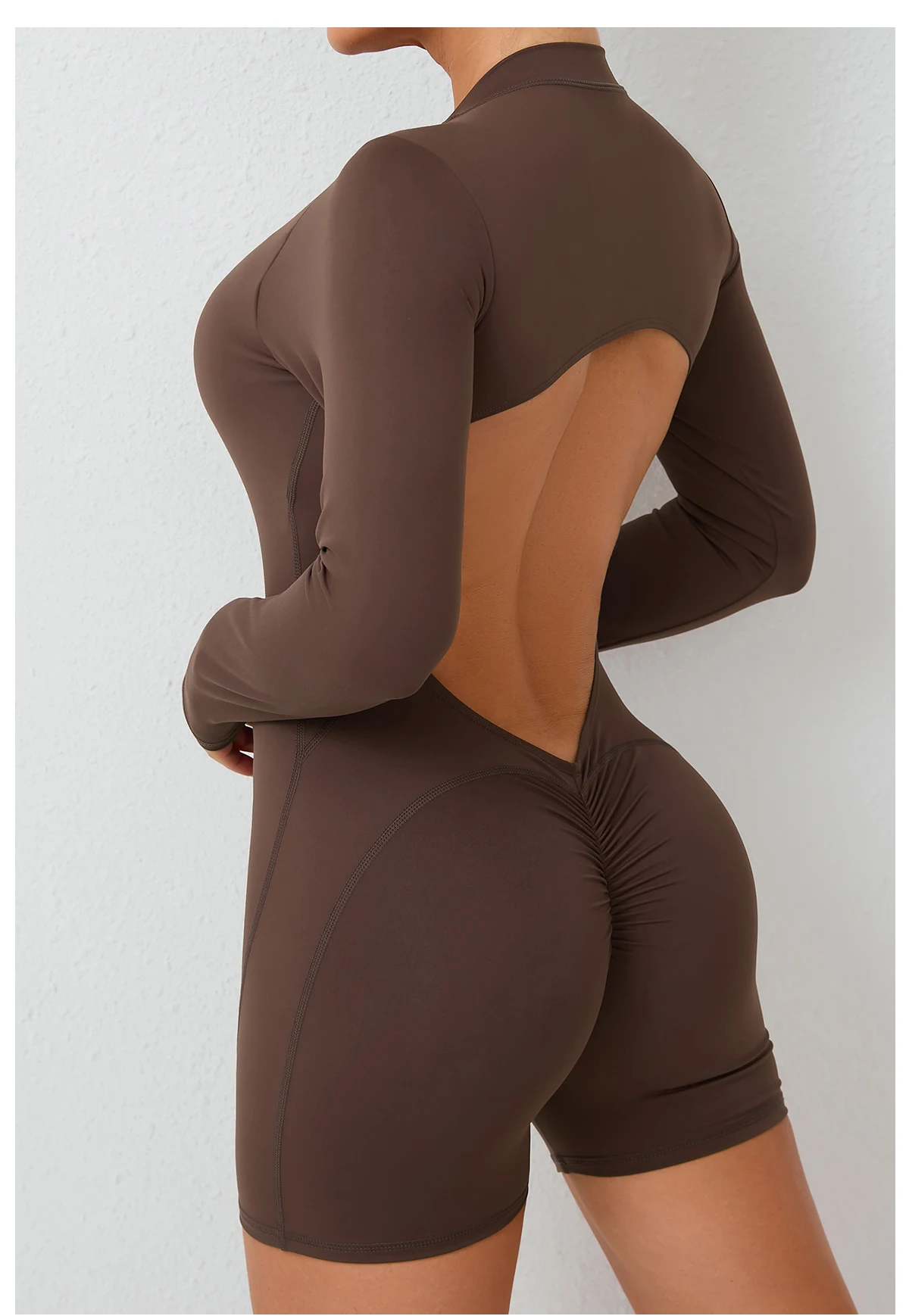Frauen Yoga Overalls Zipper Design Gepolsterte Overall Langarm Sexy Casual Straße Plain Einem Stück Dünne Frauen Herbst Strampler – Detail 32