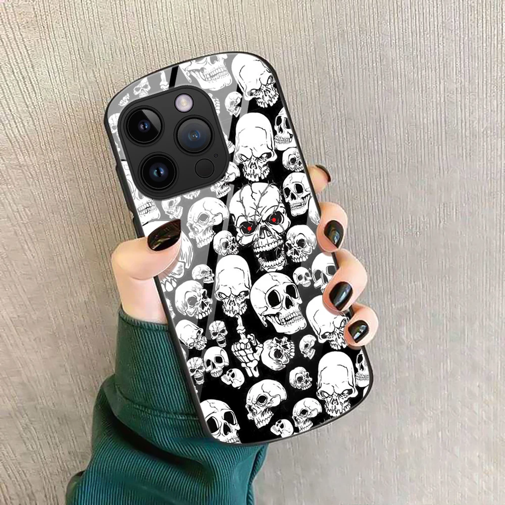 

Human Skeleton Phone Case for Iphone 14 11 13 12Mini Pro Max XS X XR 7 8Plus SE2022 2020 Luxury Oval Tempered Glass Cover Fundas