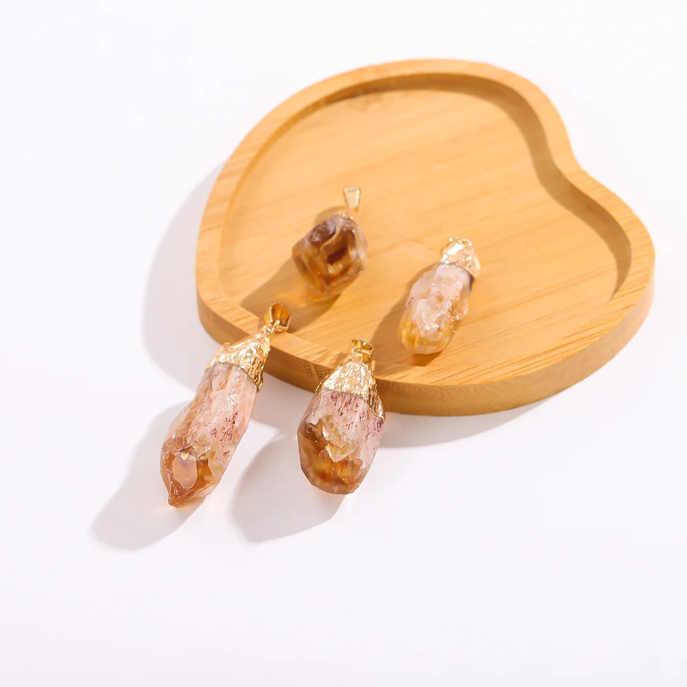 

15pcs Natural Stone Pendant Irregular Citrine Crystal Gold Edged Raw Stone Charms for Necklace Earrings Jewelry Making Accessory