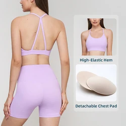 Summer Fashion Women's Yoga Suit - Sexy Beautiful Back Vest & High Waist Sports Shorts Set - M (Purple)