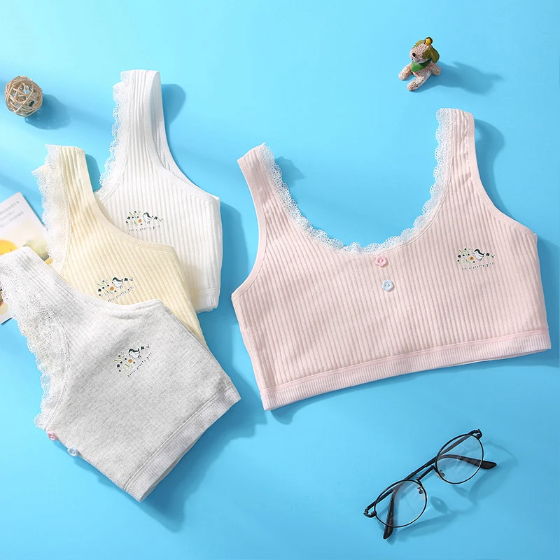 Teenager Soft Cotton Puberty Underwear Children Girls Sports Top Girl Cute Printing Training Bras Summer Kids U-Back Top Vest