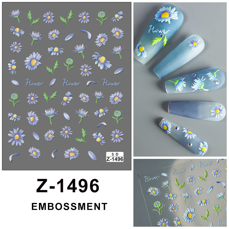 5D weiße Gänseblümchen Blumen Nagelaufkleber Frühling einfache Lilienblume selbstklebende geprägte Abziehbilder Nägel Kunst DIY Maniküre Dekorationen – Detail 12