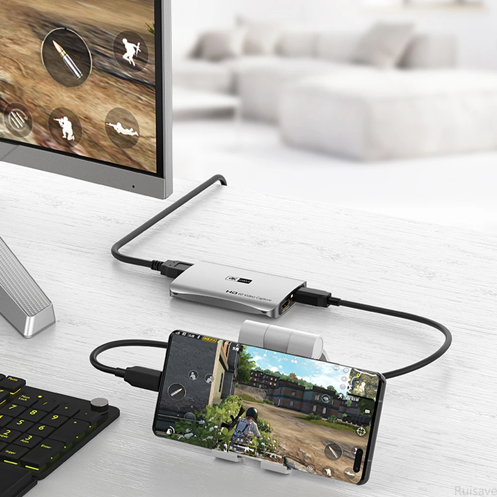 Ruisave 비디오 캡처 장치, 초저 지연 스트림, 닌텐도 스위치 PS5/4 Xbox 시리즈용, 4K30 룩 아웃 4K60 HDR10 녹화