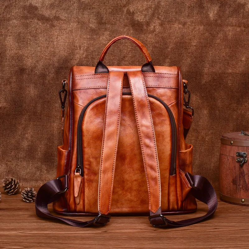 MOTAORA Vintage Large Capacity Women's Backpacks Anti Theft Genuine Leather Backpack Cowhide Woman Travel Luxury Bagpack Women 3