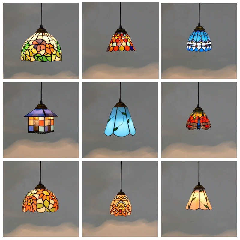 ティファニー-ステンドグラス製の吊り下げランプ,キッチン,リビング