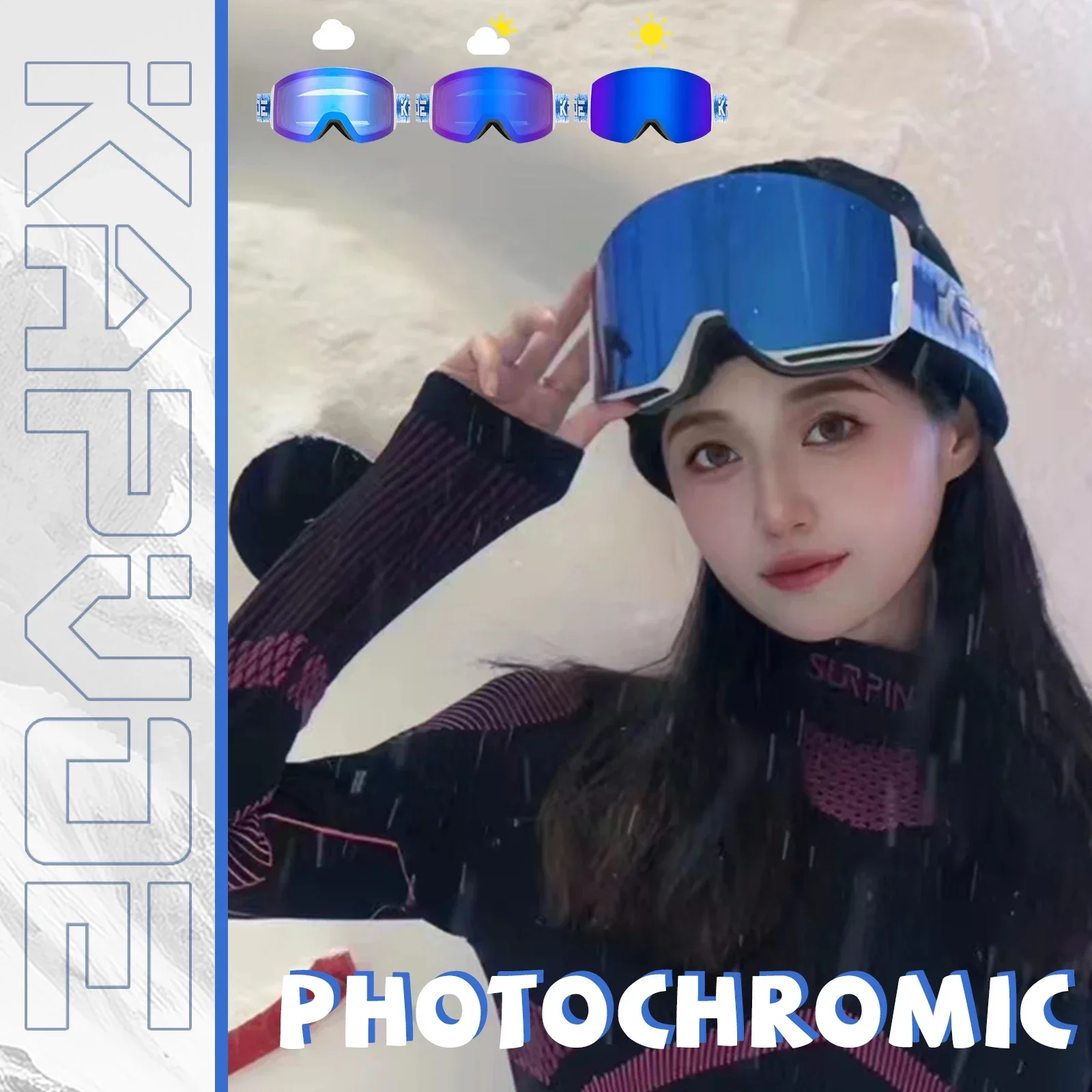 Kapvoe Photochromic Ski Goggles Magnetic Anti-Fog Lenses UV400 Protection Men Women Ski Goggles Winter Sports Eyewear 3