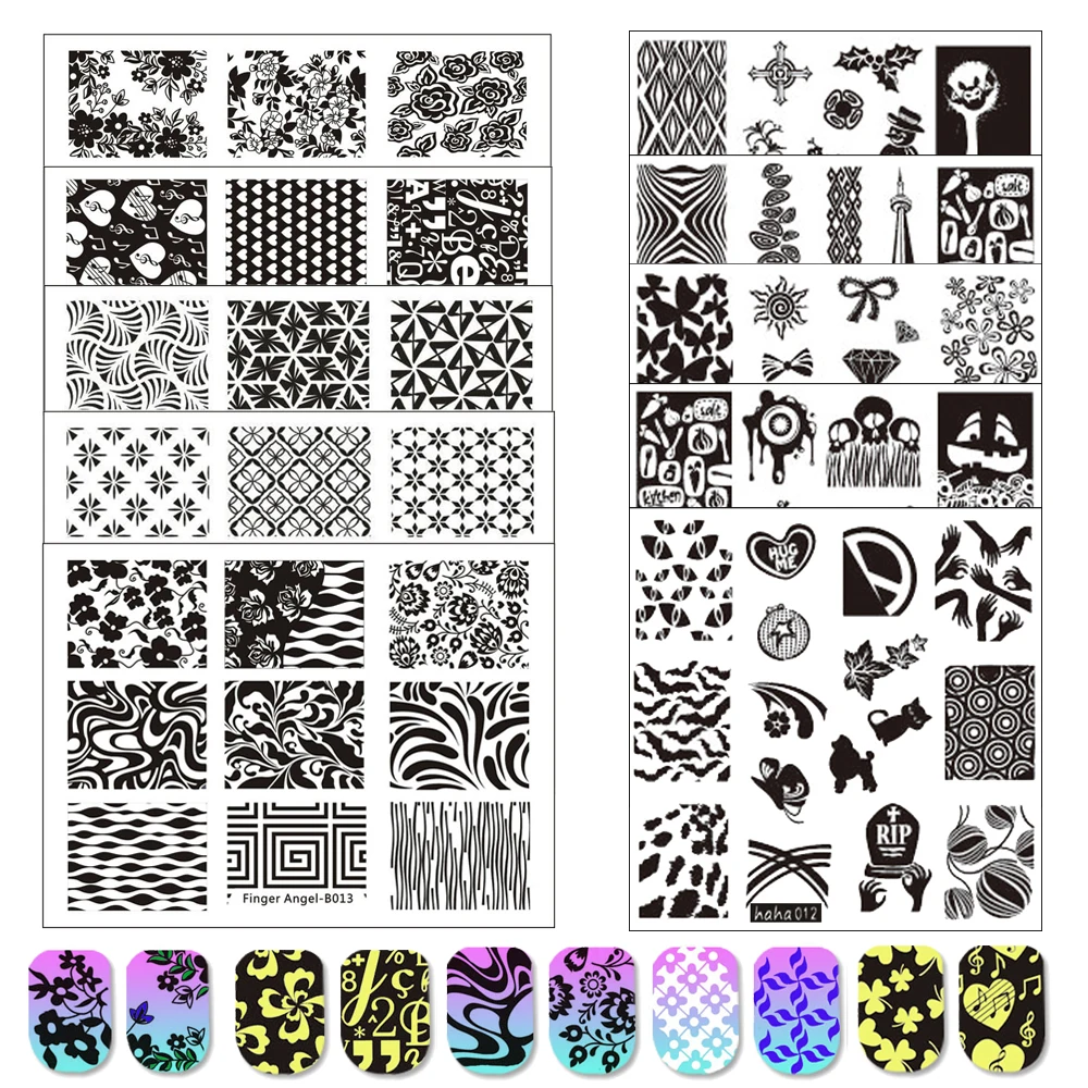 1Pc 하트 플라워 리프 시리즈 네일 스탬프 플레이트 스텐실 스테인레스 스틸 도구 레이스 네일 아트 스탬프 디자인 DIY 이미지 플레이트 