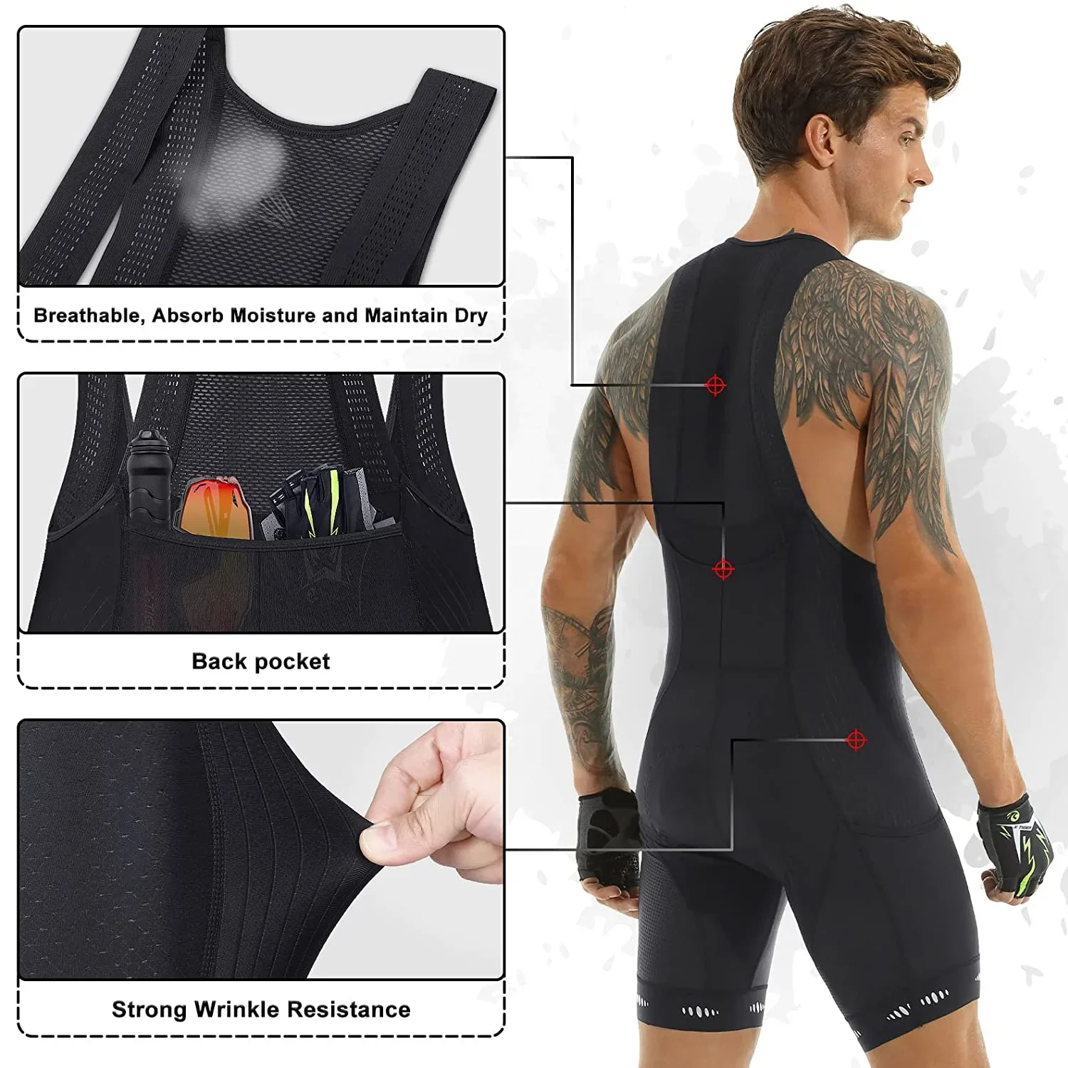 Cycling Shorts Men's Cycling Bib Shorts With Pocket UPF 50+ Quick-dry Polyester Competitive Edition Series