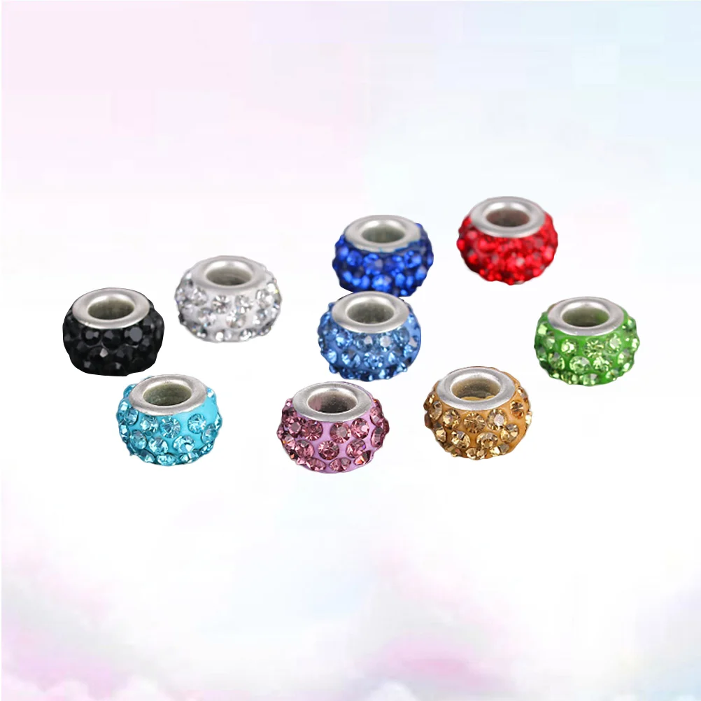 

100pcs DIY Beads Big Hole Glass Rhinestone Inlaid Beads for Bracelet Necklace Making (Mixed Color)