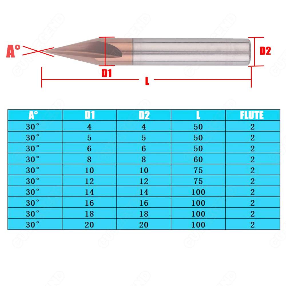 HRC58 모따기 밀링 커터 30도 2 플루트 초경 코너 카운터싱크 모따기 밀 디버링 4 6mm 가장자리 V 그로브 라우터