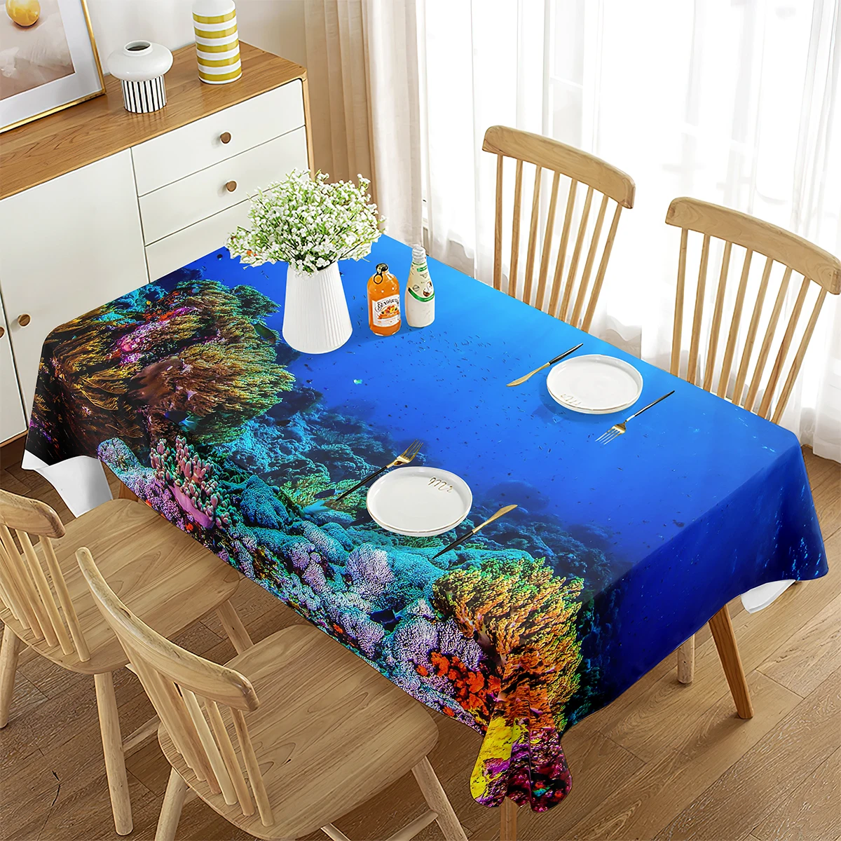 UnderwaterWorldTableclothsSharkFishTurtleCoralDecorTableCover