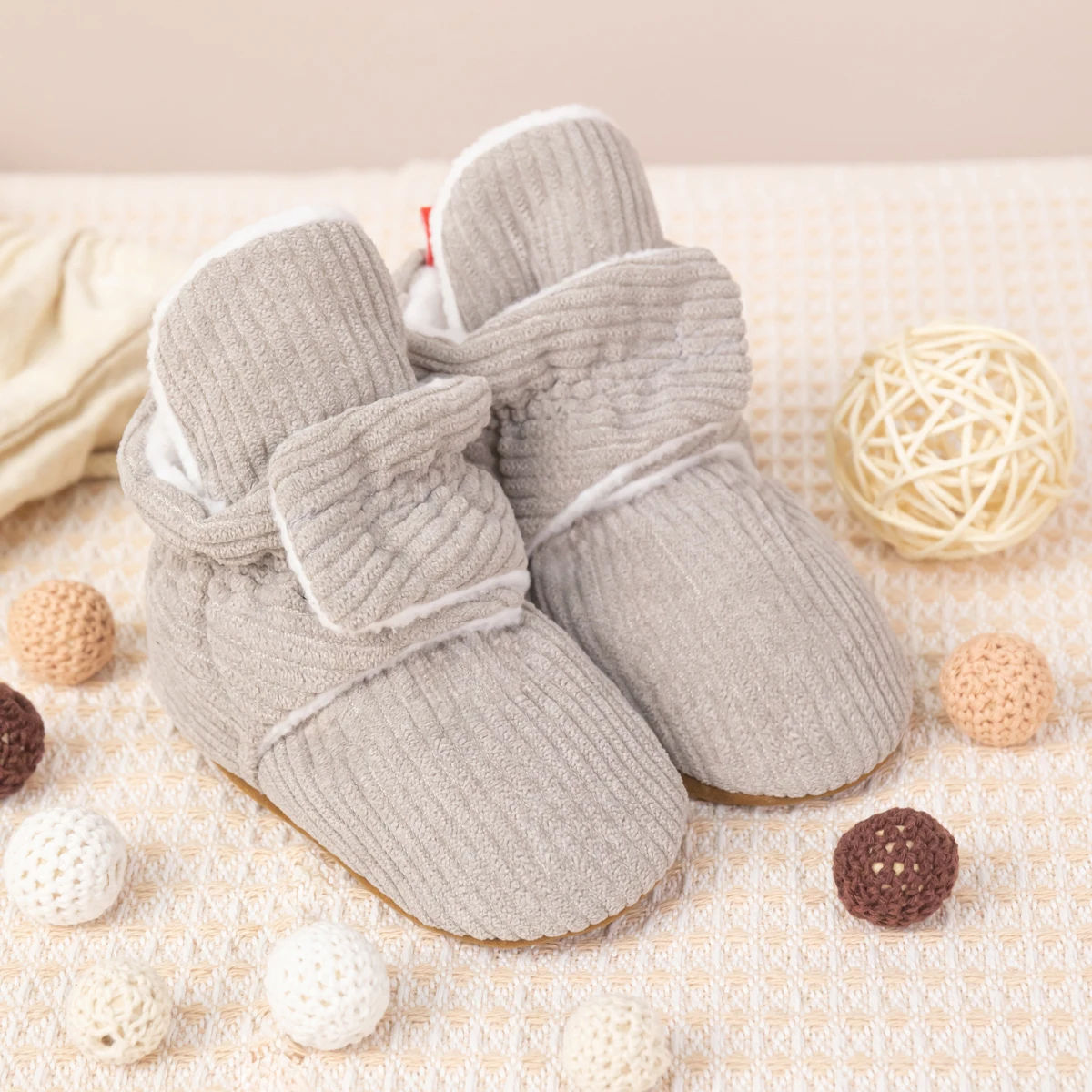 KIDSUN Baby Boy Girl Booties Newborn Fluff Toddler First Walkers Cotton Comfort Soft Anti-slip Infant Crib Shoes Socks Warm 3