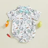 Baby Boys Easter Jumpsuit Short Sleeve Lapel Egg Excavator/Bunny/Bunny Egg Print Romper with Bow Necktie 1