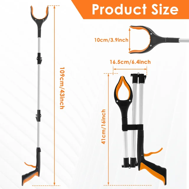 Foldable Gripper Extender Litter Picker Grabber Stick with 360 ° Rotating Clip Hand Tools Portable Collapsible Garbage Grabber 6