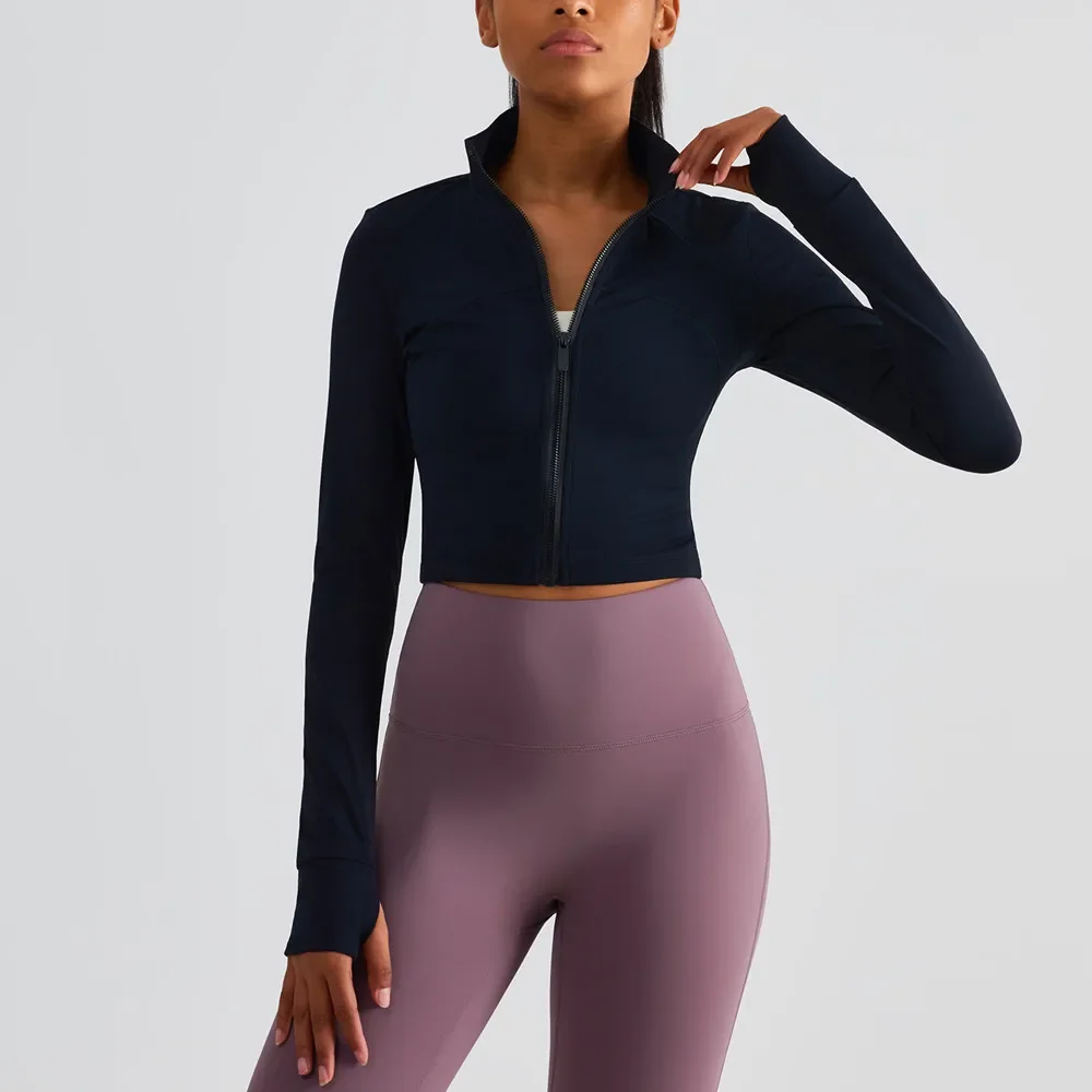 

Running Gym Women Clothes Slim Fit Waist Length Nulu Cropped Define Yoga Jacket Thumbholes Buttery Soft High Collar Fitness Coat