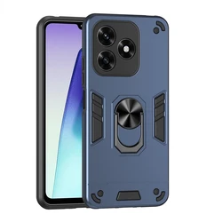 Enhanced Camera Protection Armor Phone Case with Car Magnetic Holder and Metal Ring Cover for Honor X5C Plus (Navy Blue)