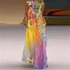 Robe longue à col en V pour femmes, tenue d'été élégante, vintage, imprimée, grande taille