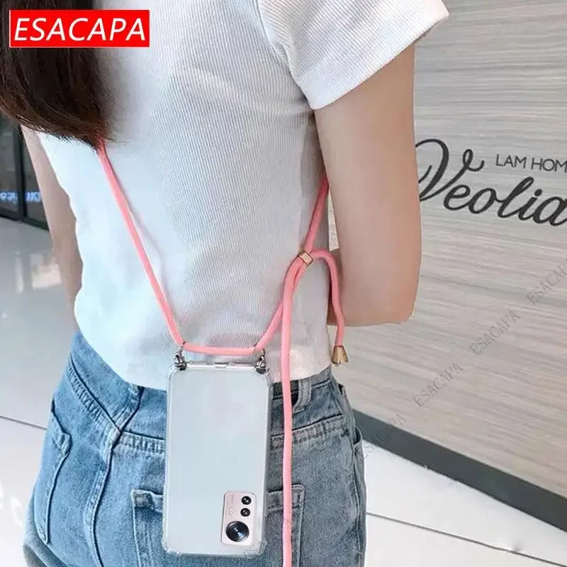 Crossbody Necklace Lanyard Phone Case with Shockproof Airbags and Clear Soft TPU Back Cover