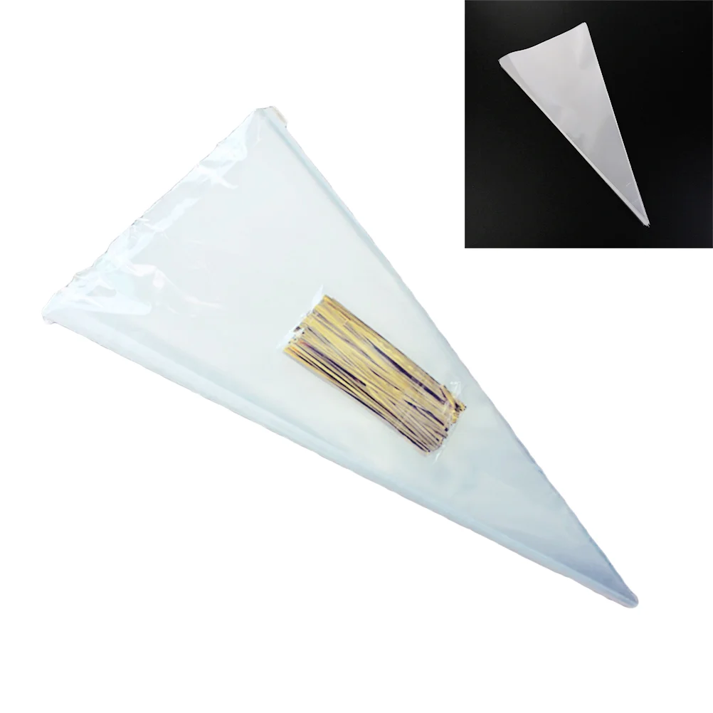 

DIY Candy Bag Transparent Cone Bags Clear Cello Gift Bags Sweets Treat Bags With Gold Twist Ties Pouches Decoration