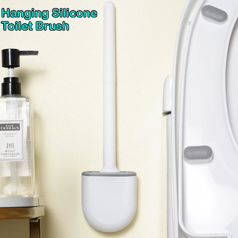 Hanging Silicone Toilet Brush Cleaner with Long Handle Flexible Cleaner Bathroom Brush Quick Drying Holder Bathroom Accessories