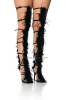 Fashion Show Stiletto High Heels Strap Plush Fairy Over Knee Boots Sandals European and American 1