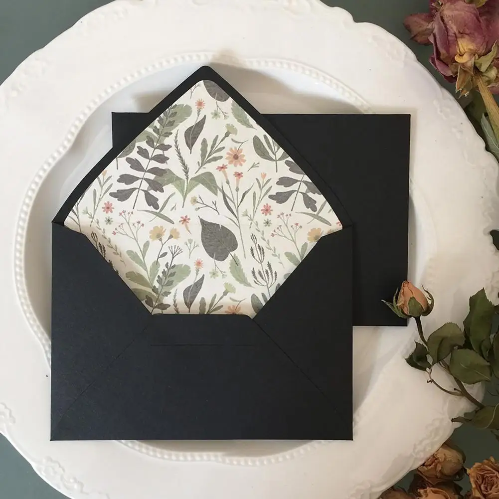 Retro Envelope Triangle Seal Meticulous Workmanship Color Lined Plants Trees Black Mini Envelope for Party