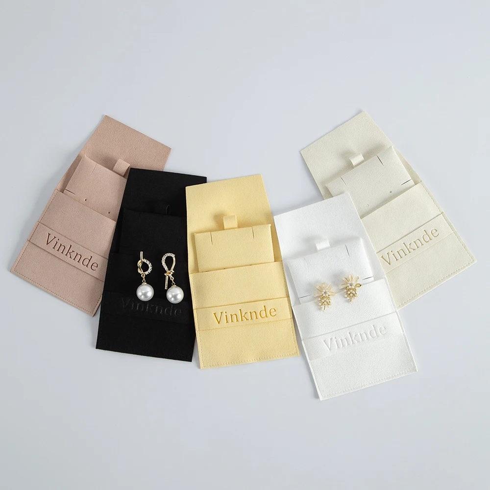 50er-Set Schmuckbeutel aus Mikrofaser mit Einlage, Karte, individuellem Logo, Wildleder-Umschlagklappe, Geschenktaschen für Halsketten, Ohrringe, Armbänder – Detail 5