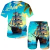 Summer Pirate ship 3D Print T-Shirts Shorts Sets Men's Tracksuits Oversized Short Sleeve T Shirt Pants Set Man Suits Clothing 1