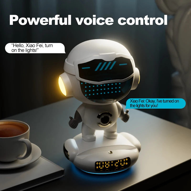 AI 스마트 로봇 무선 음악 서브 우퍼 사운드 블루투스 WIFI 스피커 알람 시계 FM 라디오 지능형 분위기 밤 선물