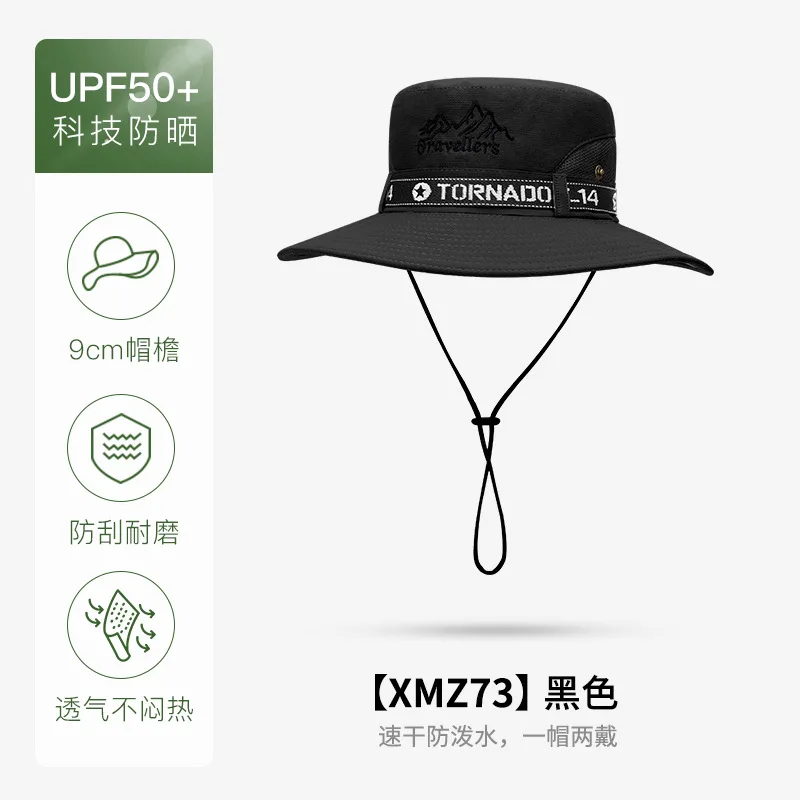 Fashion Bucket Hat Man Fishing Hiking Cowboy Hat Quick-Drying Letter Fisherman  Hat Outdoor UV Sun Protection Breathable Cap-XMZ73-Black 