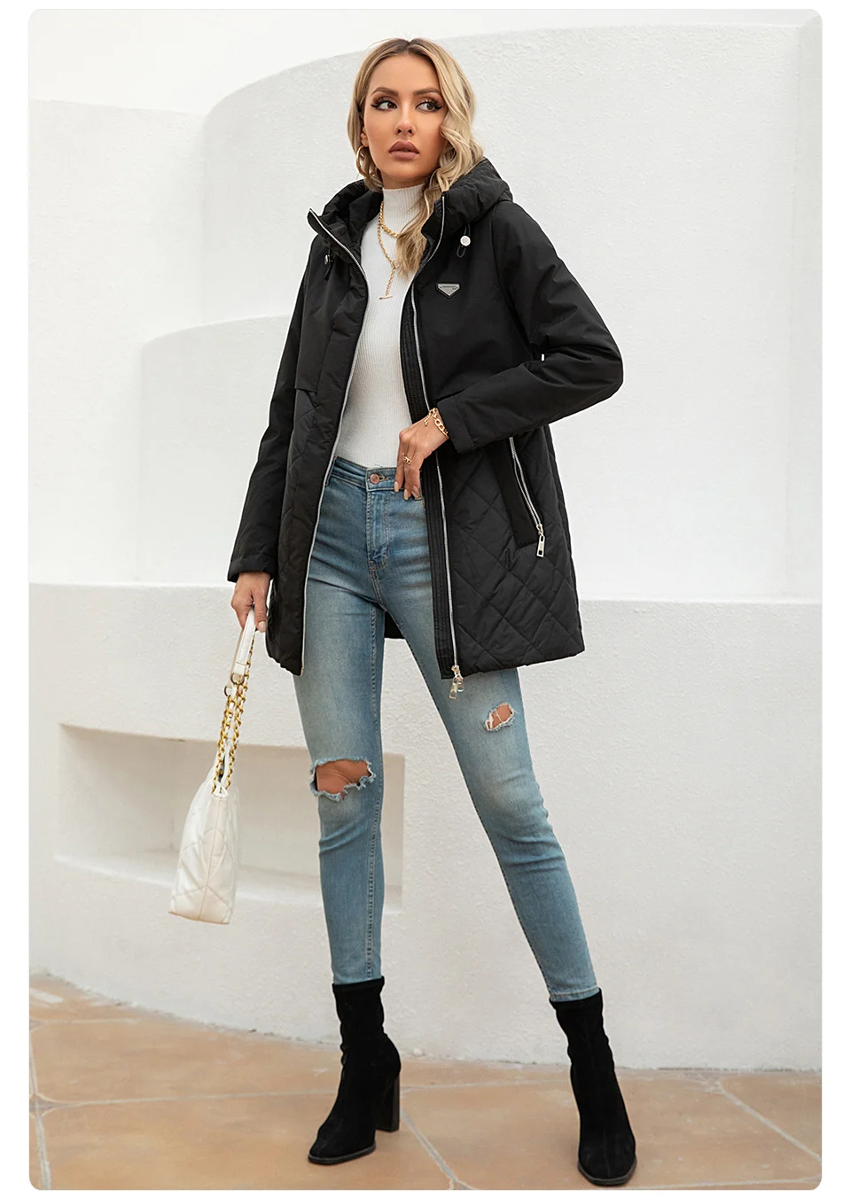 GASMAN New Women Jacket Spring 2023 High-Quality Mid-Length Women Coat Stitching Hooded Design Windproof Casual parkas 8226