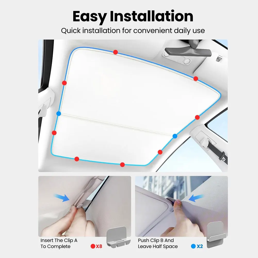Sunshades For Tesla Model 3 Sunroof Highland 2025 Model Y 2020-25 Ice Cloth Buckle Sun Pare Glass Front Rear Skylight Accessory 6