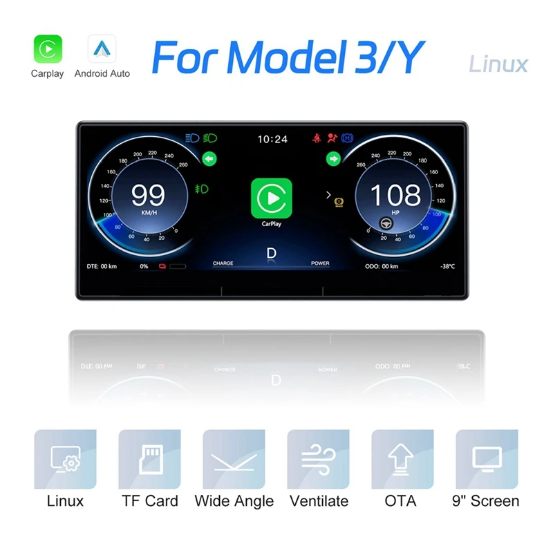 

Передняя панель для Tesla Model 3/Y, 9-дюймовый экран ABS HUD Carplay Android, аксессуары для приборной панели автомобиля