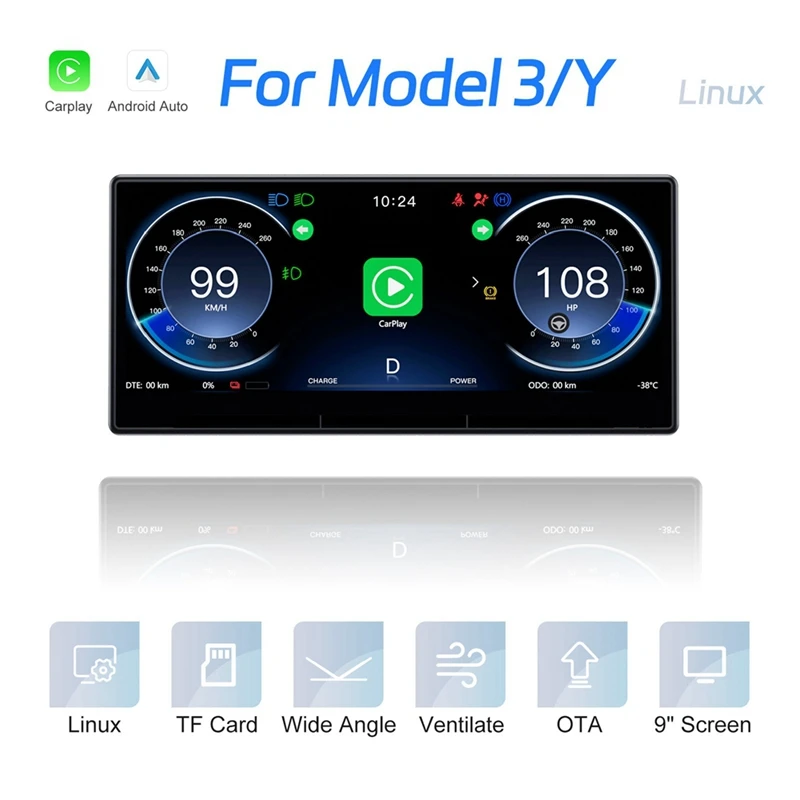 

Head Up Display For Tesla Model 3/Y, 9Inch Screen ABS HUD Carplay Android Auto Car Dashboard Instrument Accessories