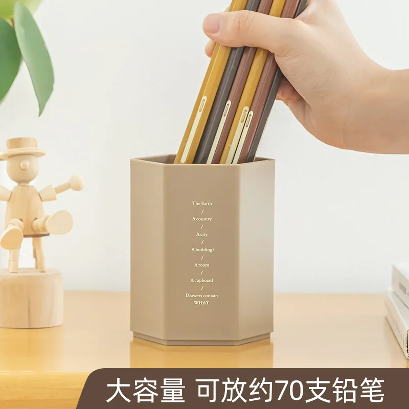 

Square Plastic Single Compartment Hexagonal Large Capacity Pen Holder Creative Office Desktop Student Stationery