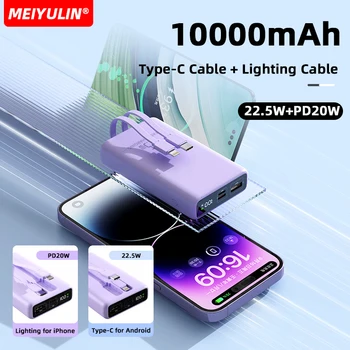 Power Bank di grande capacità da 10000mah con cavo USB C portatile PD 20W batteria esterna a ricarica rapida per iPhone 15 Xiaomi Samsung