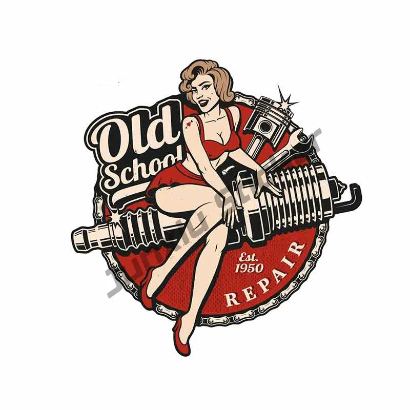 

Creative Car Stickers Retro Girl Pinup Old School Toolbox Cover Scratches Motorcycle Bumper Decals Auto Accessories KK15*15cm