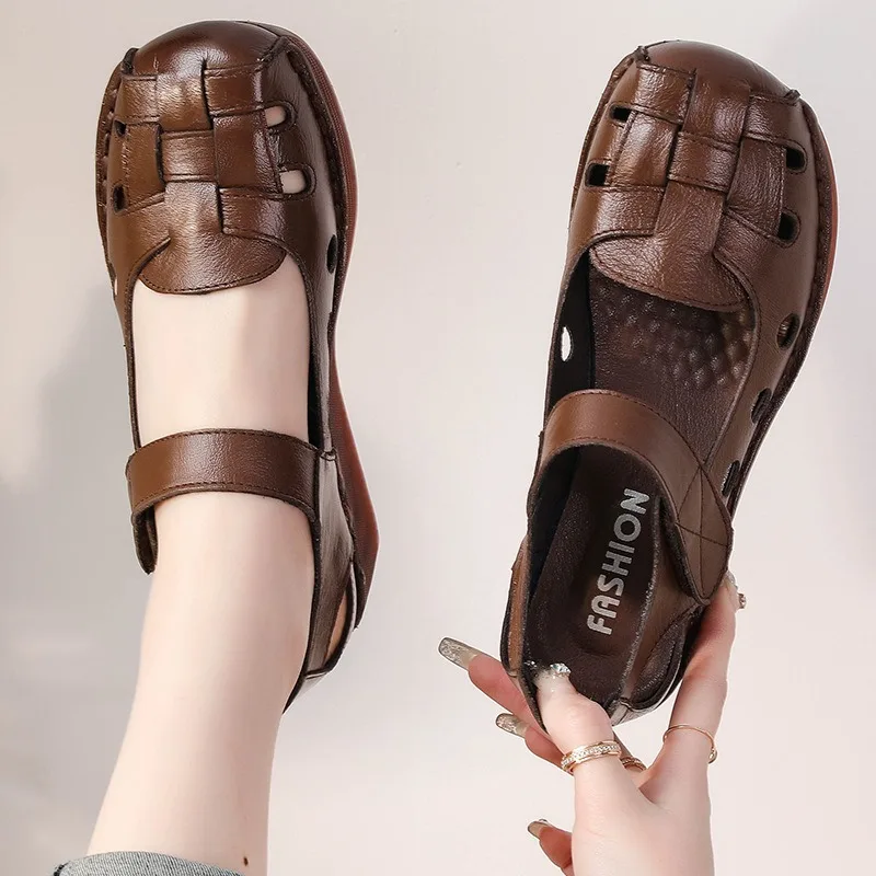 Women Summer Genuine Leather Hollow Out Sandals