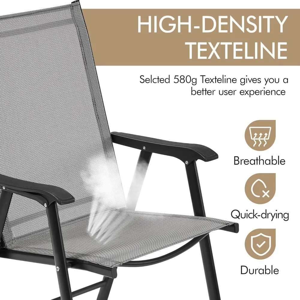 Patio Folding Chair Outdoor Chairs Set of 4 Portable Dining Chairs with Armrests, Folding Patio Chairs 4-Pack Chair Metal Frame 4