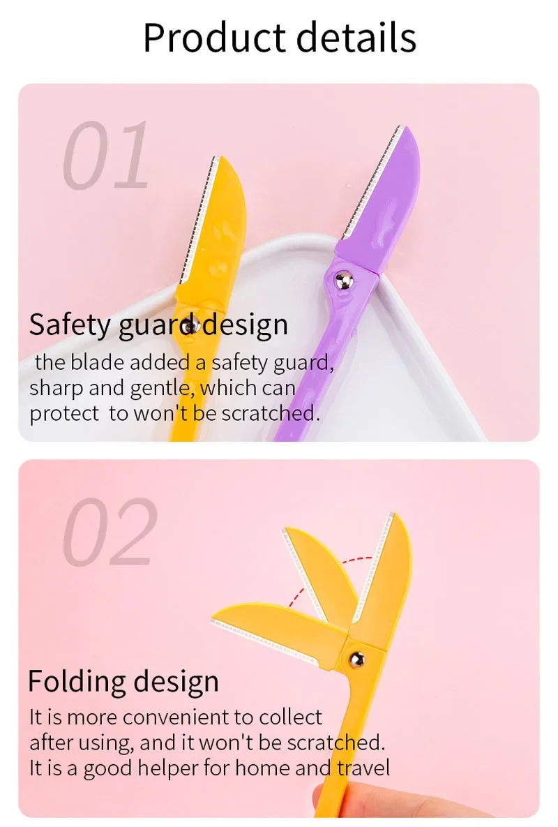 Eyebrow Trimmer Set Karsyngirl 5/10Pcs Foldable Eyebrow Trimming Knife Beginner Female Eyebrow Shaving Blade Anti-scratch Face Razor for Women