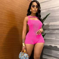 Sexy Hollow Out Knitted Party Playsuit Women Rompers and Jumpsuits Open Back Sleeveless Skinny Beach Outfits Combinaison Short - Image 3