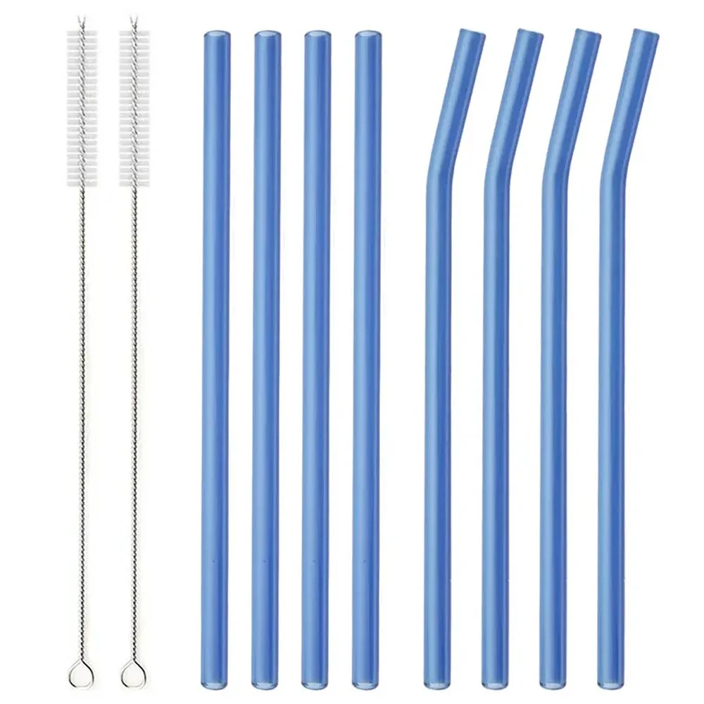 Eco-Friendly Reusable Glass Drinking Straws Set - 8 Pieces with Cleaning Brush for Smoothies, Milkshakes, Tea, Juice, and Cocktails