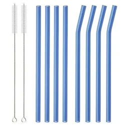 Eco - Friendly Reusable Glass Drinking Straws Set - 8 Pieces with Cleaning Brush for Smoothies, Milkshakes, Tea, Juice, and Cocktails (Blue 8Pcs)