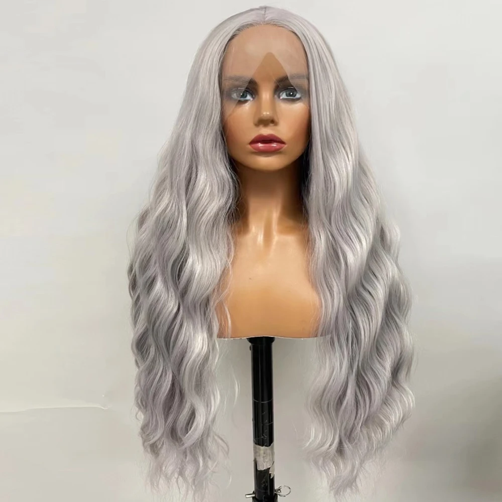 Synthetic Lace Front Breakdown Free Wigs For Women Long Wavy/Straight Grey Color Brazilian Daily/Cosplay High Temperature Fiber rk2671cm ac dc 5kv 10kv 1000va high voltage breakdown tester withstand hipot tester meter pressure tester