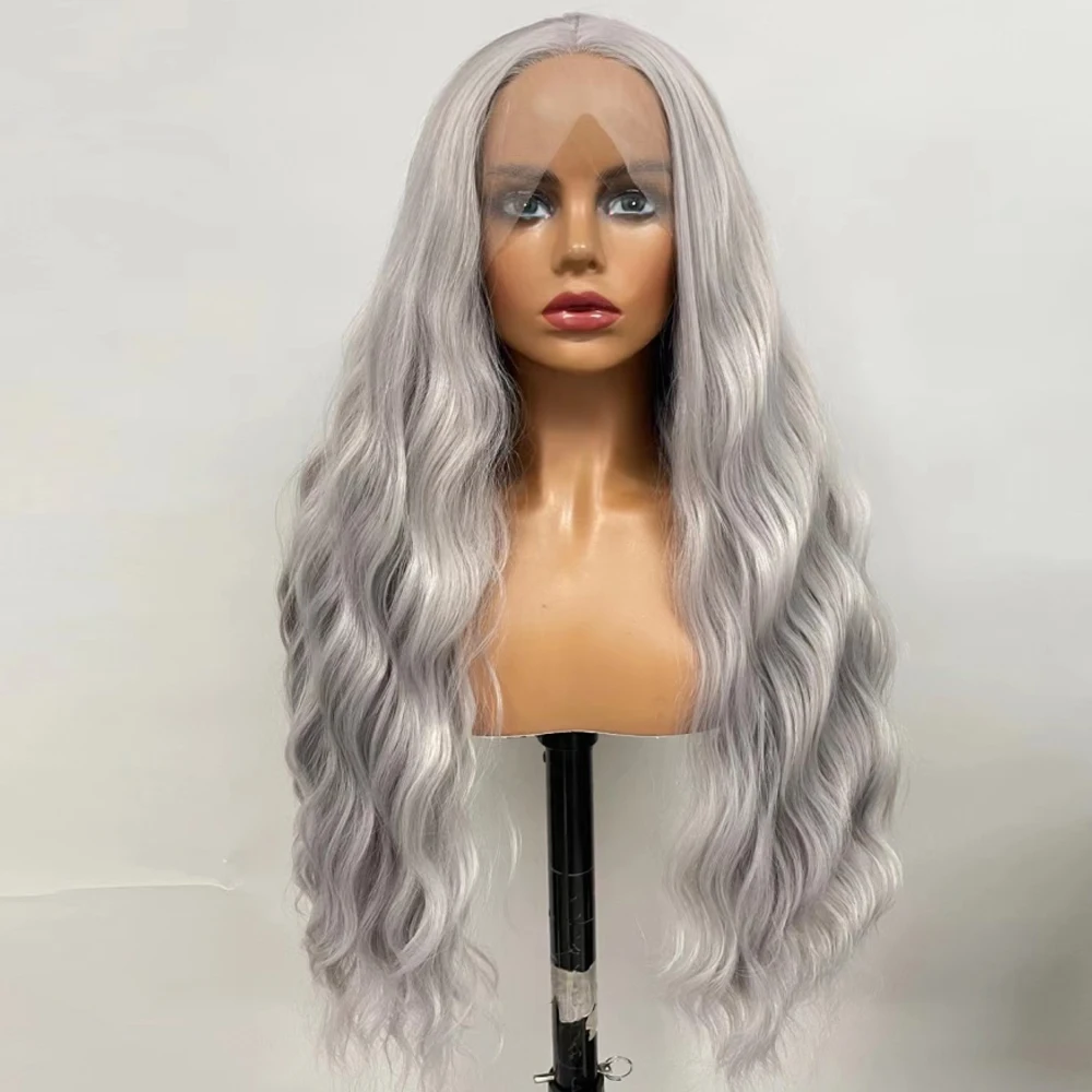 

Synthetic Lace Front Breakdown Free Wigs For Women Long Wavy/Straight Grey Color Brazilian Daily/Cosplay High Temperature Fiber