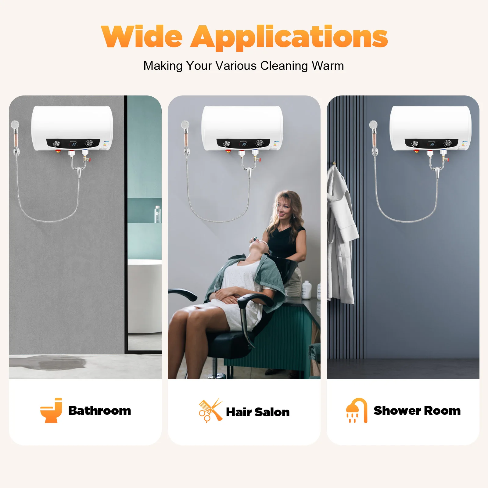 Scaldabagno Elettrico 50 Litri 2000W | Serbatoio Acqua Calda Con Doccetta | Temperatura Regolabile 25-75°C | Per Bagno, Parrucchieri - Foto 2