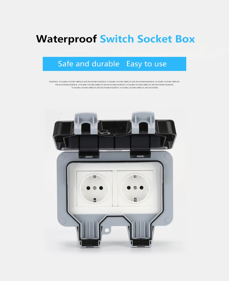Description Picture 3 of itemIP66 Weatherproof Switch Socket Box Outdoor Wall Power Socket 13A Double EU Standard Electrical Outlet Grounded AC110/220V