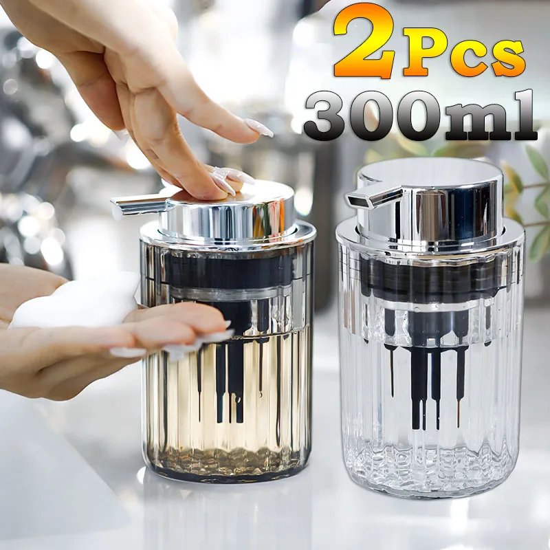 2 ชิ้น ที่กดสบู่โฟม 300 มล. แบบใส เติมได้ สำหรับสบู่ล้างมือแบบโฟม น้ำยาทำความสะอาดผิวหน้าแบบโฟม แชมพู และเจลอาบน้ำ 1