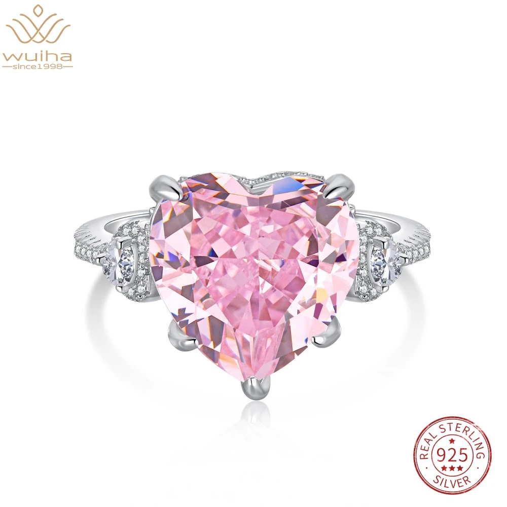 

WUIHA Real 925 Sterling Silver Crushed Ice Heart Cut 6CT Pink Sapphire Synthetic Moissanite Ring for Women Gift Drop Shipping